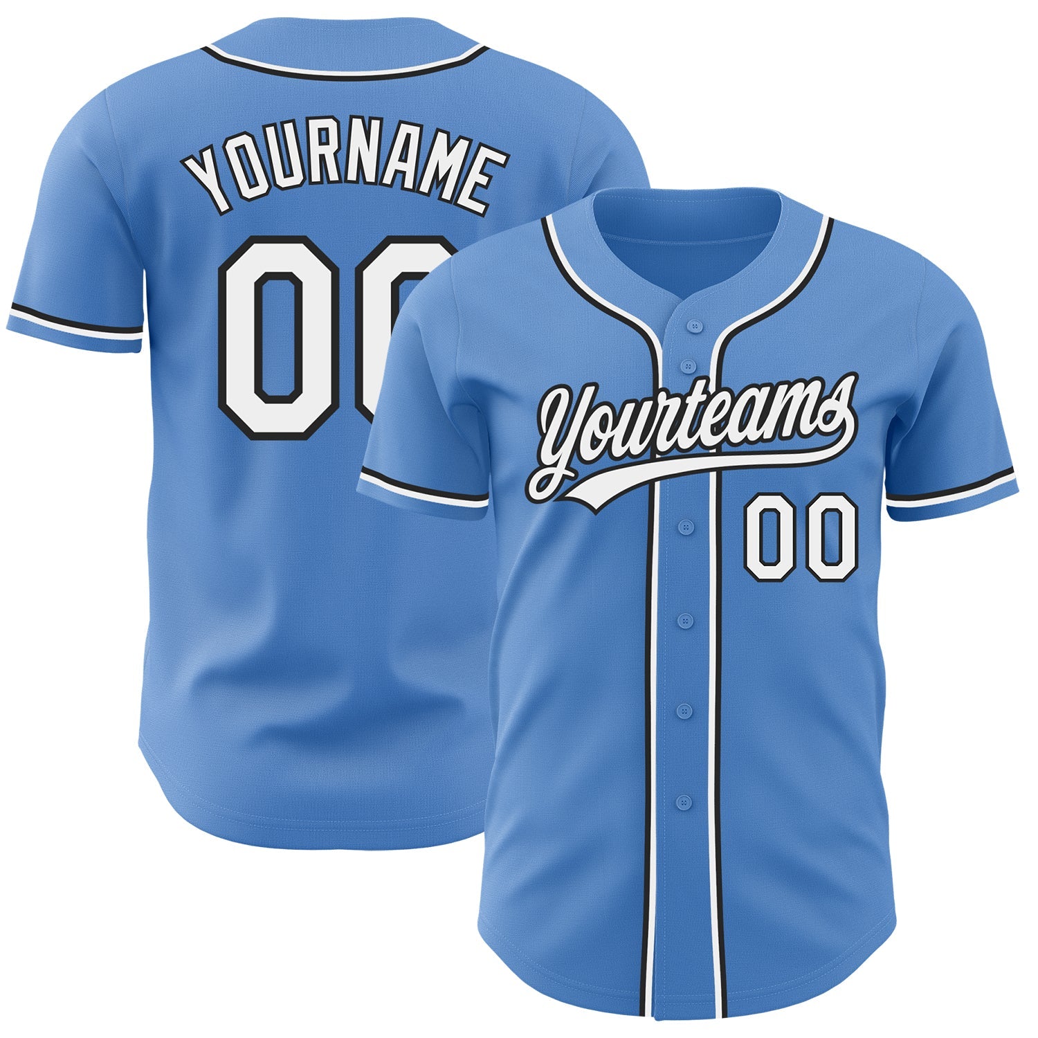 Custom Powder Blue White-Black Authentic Baseball Jersey - Main View