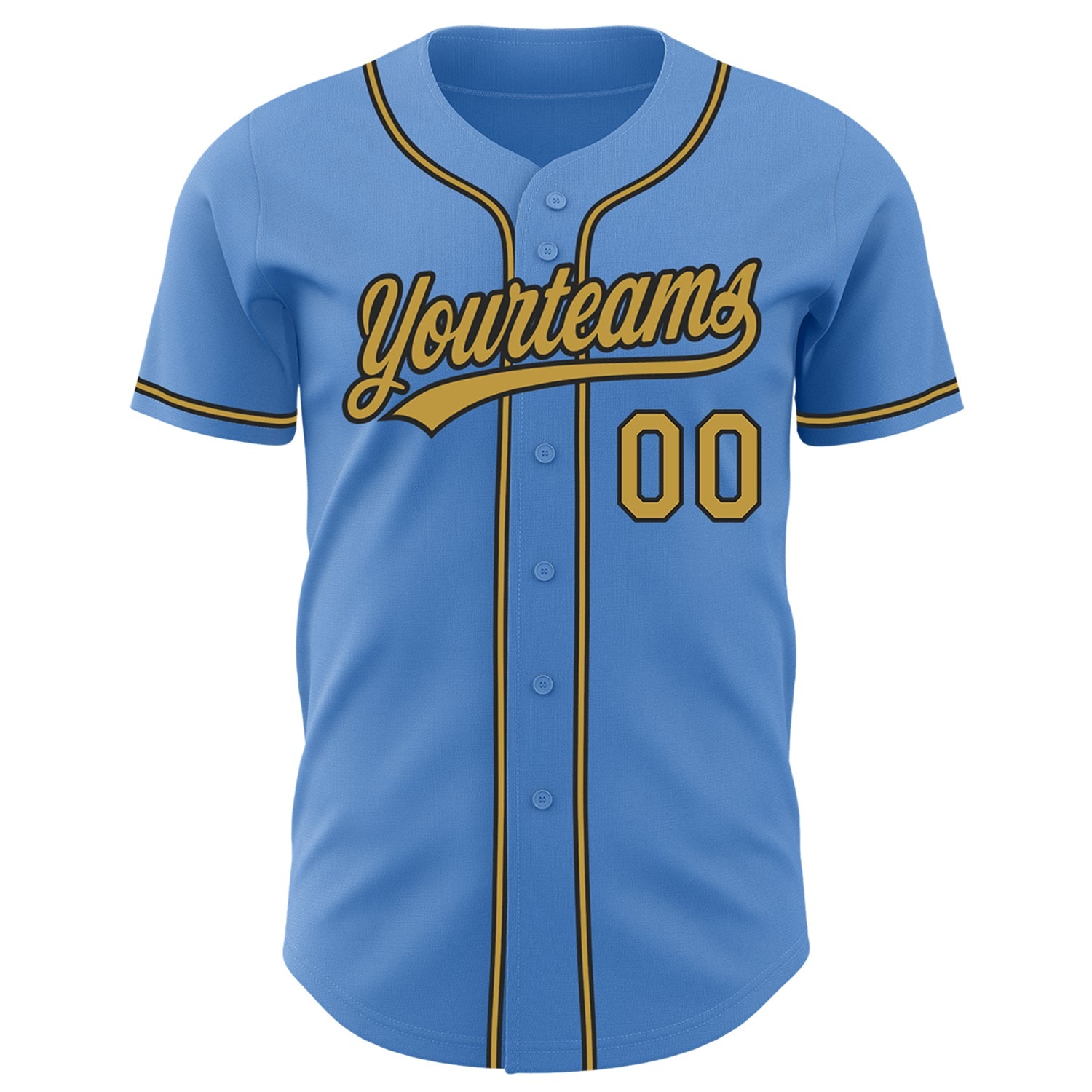 Custom Powder Blue Old Gold-Black Authentic Baseball Jersey view 2