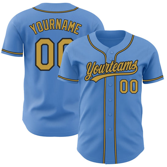 Custom Powder Blue Old Gold-Black Authentic Baseball Jersey - Main View