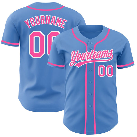 Custom Powder Blue Pink-White Authentic Baseball Jersey - Main View
