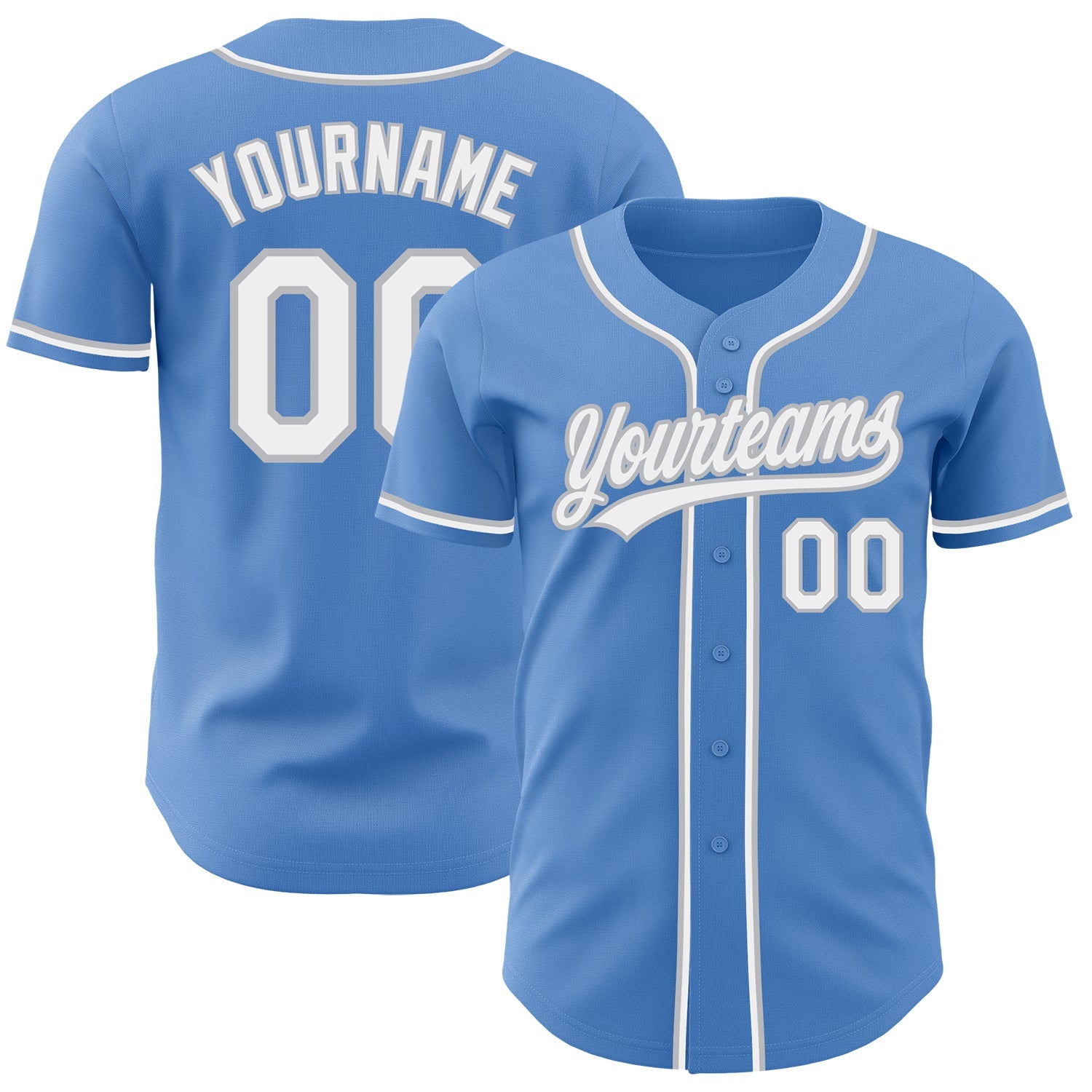 Custom Powder Blue White-Gray Authentic Baseball Jersey - Main View