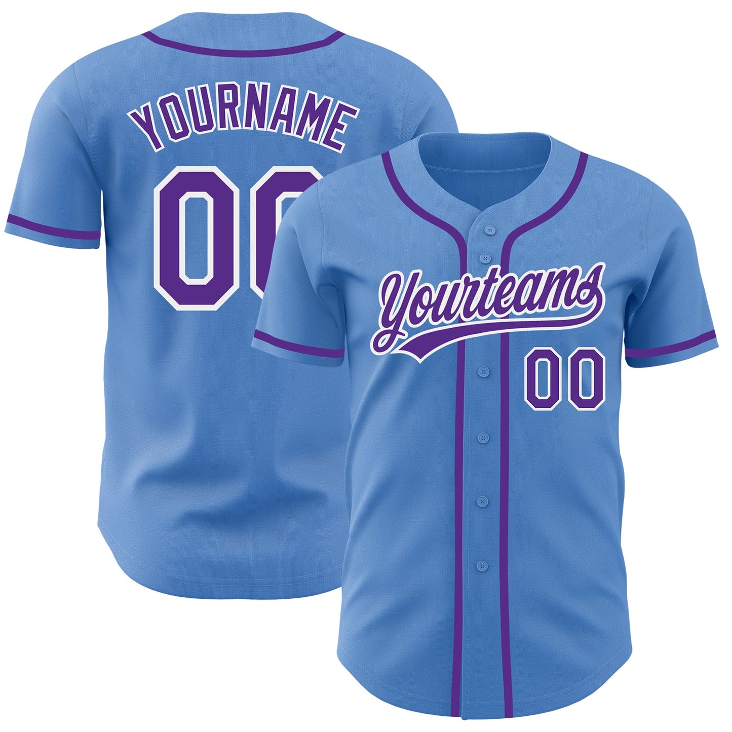 Custom Powder Blue Purple-White Authentic Baseball Jersey - Main View