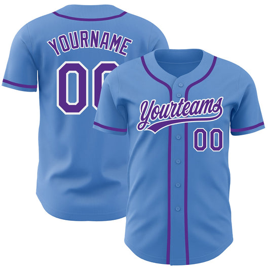Custom Powder Blue Purple-White Authentic Baseball Jersey - Main View