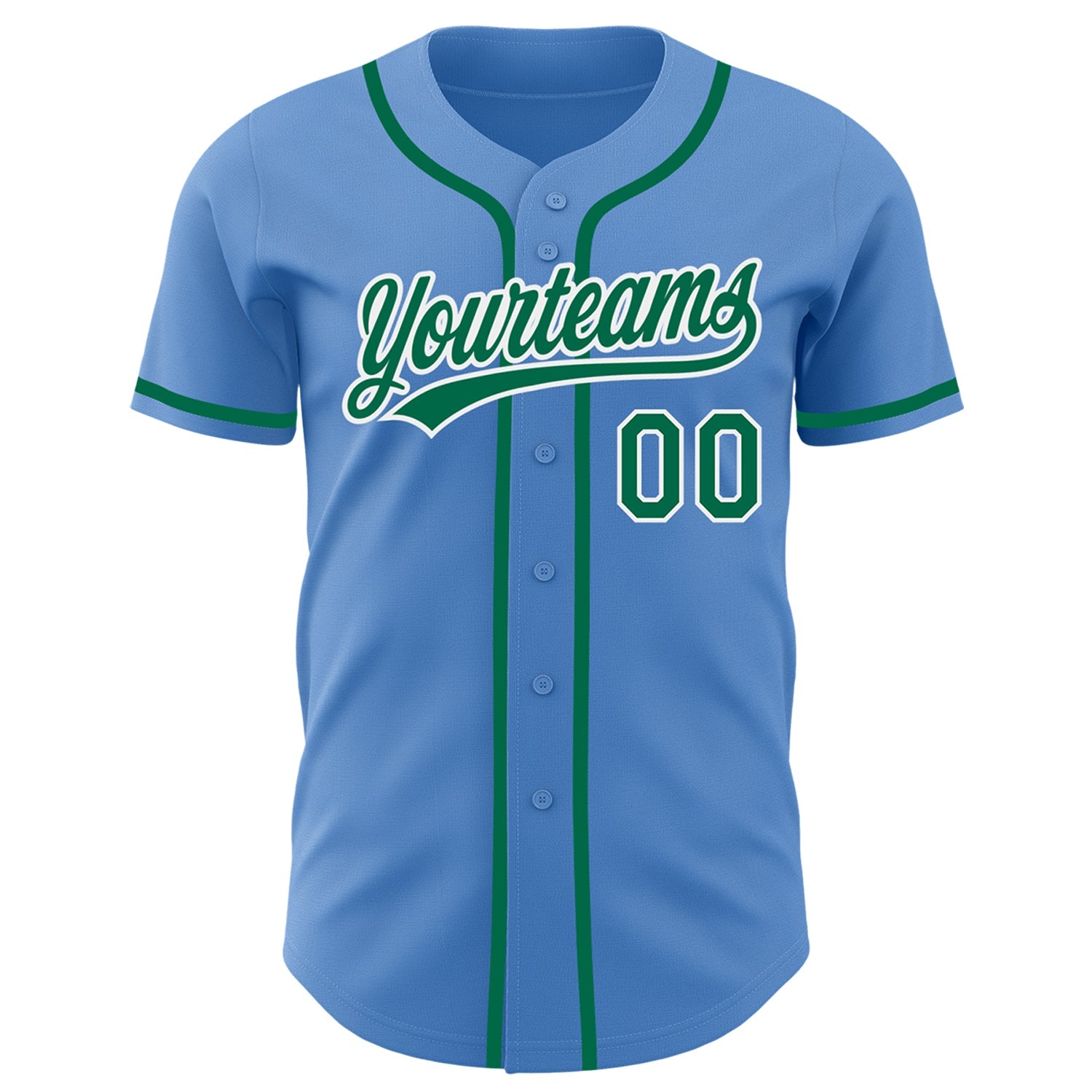 Custom Powder Blue Kelly Green-White Authentic Baseball Jersey view 2