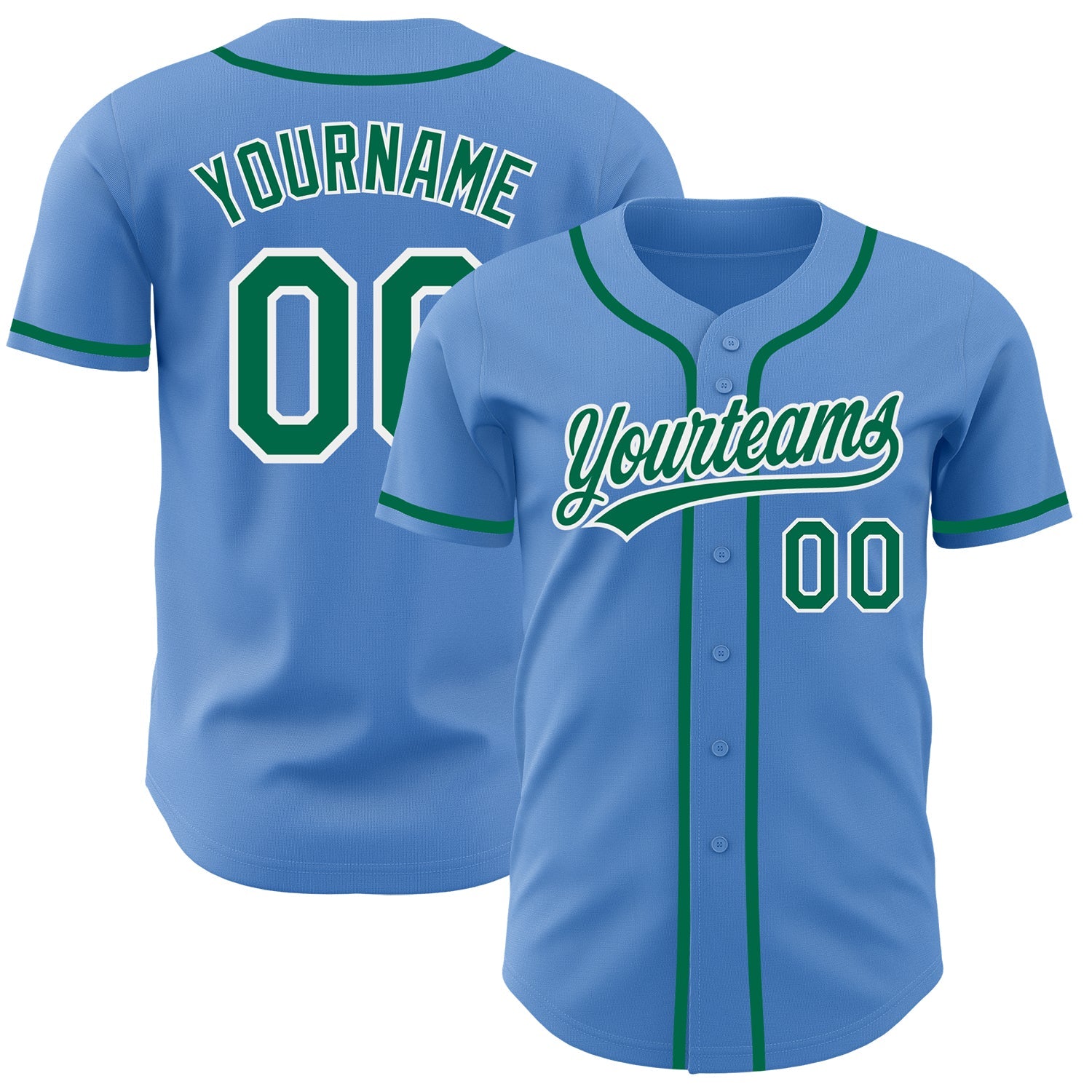 Custom Powder Blue Kelly Green-White Authentic Baseball Jersey - Main View