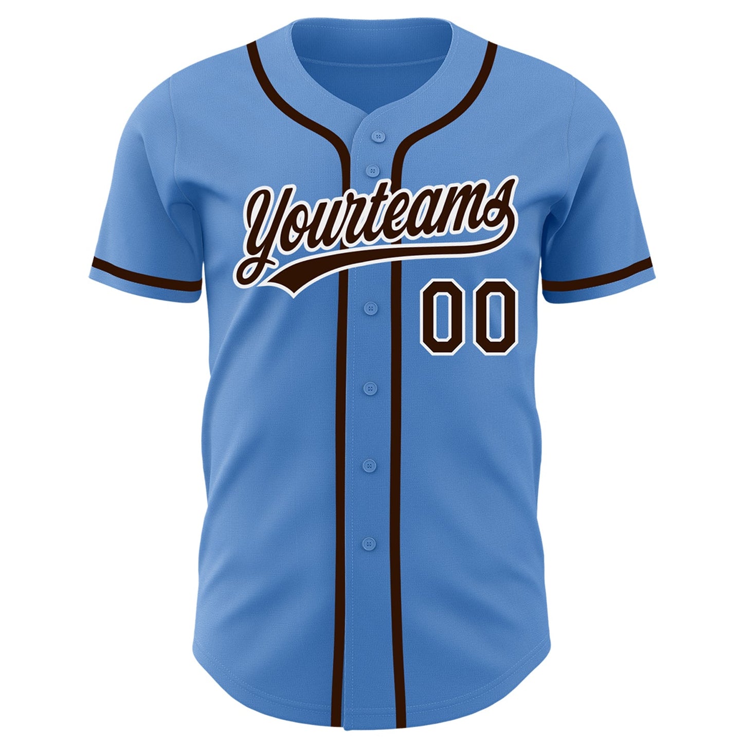 Custom Powder Blue Brown-White Authentic Baseball Jersey view 2