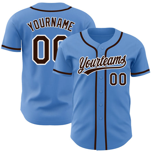 Custom Powder Blue Brown-White Authentic Baseball Jersey - Main View