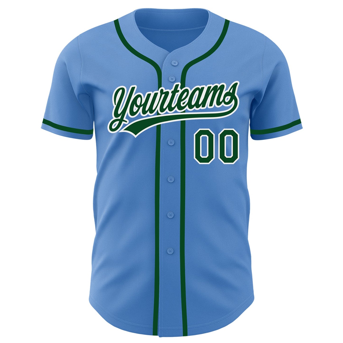 Custom Powder Blue Green-White Authentic Baseball Jersey view 2