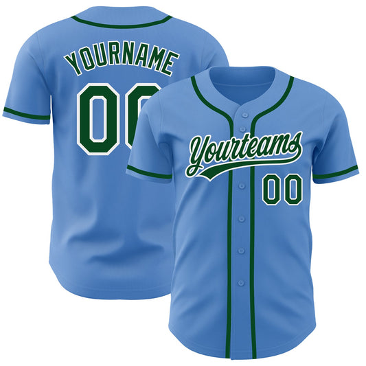Custom Powder Blue Green-White Authentic Baseball Jersey - Main View