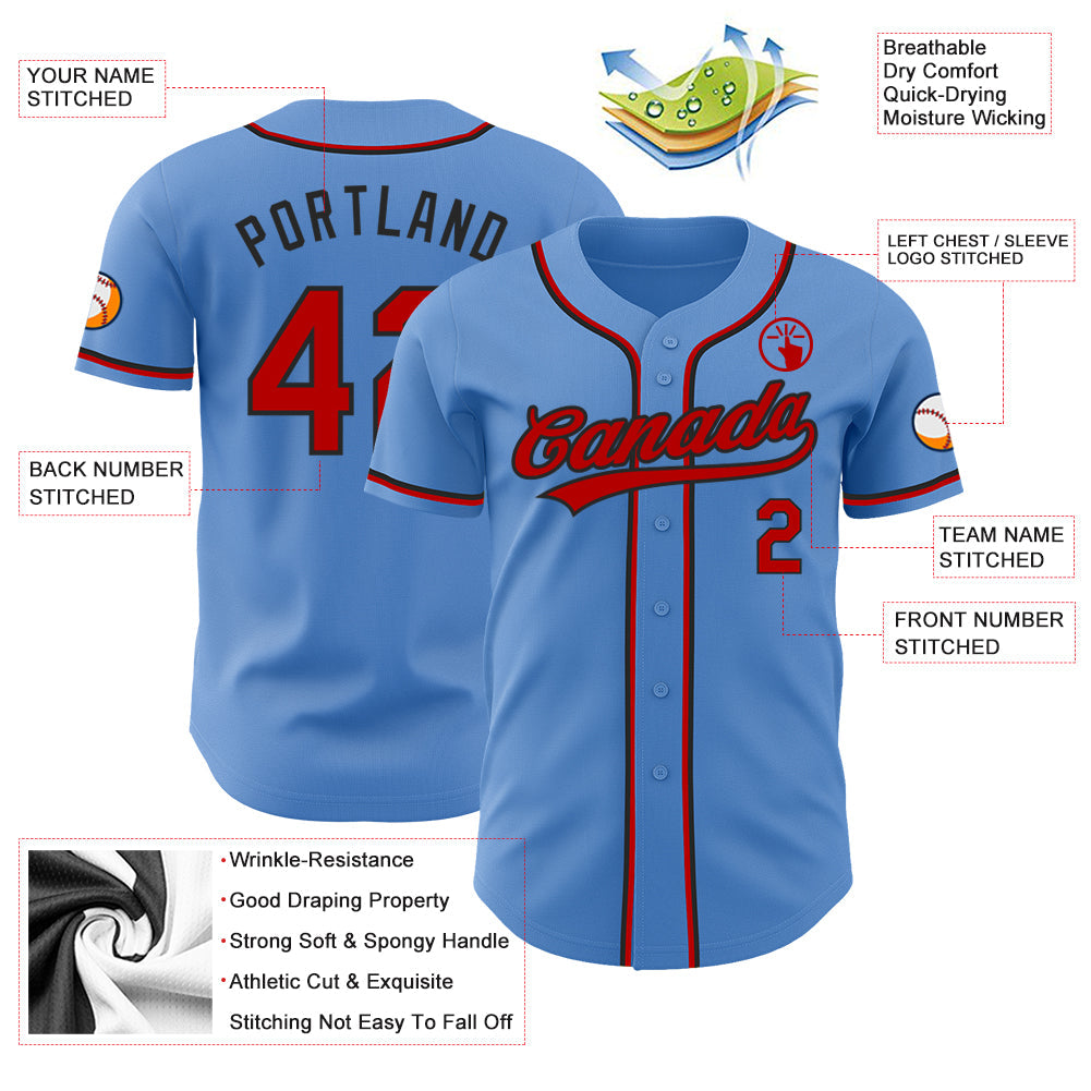 Custom Powder Blue Red-Black Authentic Baseball Jersey view 3
