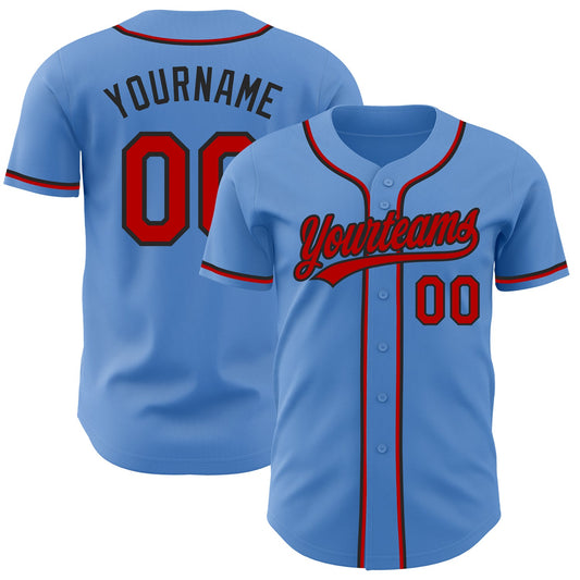 Custom Powder Blue Red-Black Authentic Baseball Jersey - Main View