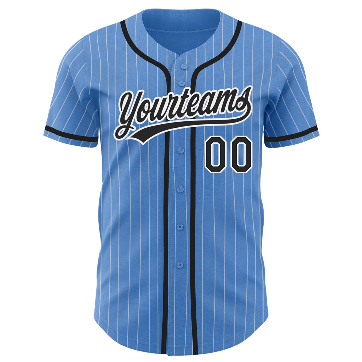 Custom Powder Blue White Pinstripe Black Authentic Baseball Jersey view 2