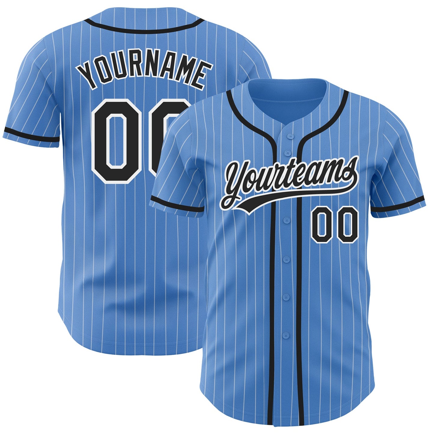 Custom Powder Blue White Pinstripe Black Authentic Baseball Jersey - Main View