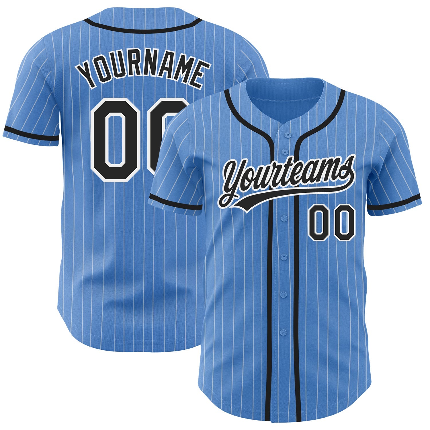 Custom Powder Blue White Pinstripe Black Authentic Baseball Jersey - Main View