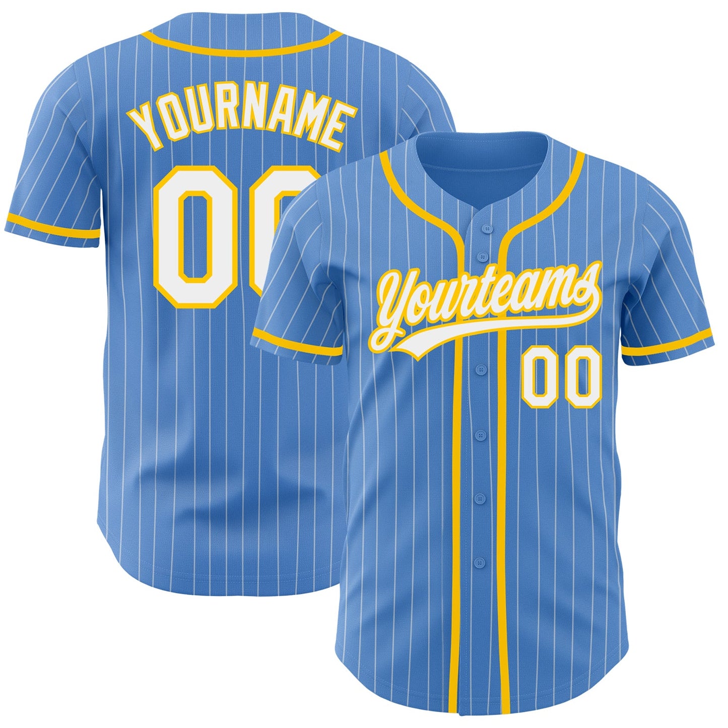 Custom Powder Blue White Pinstripe Yellow Authentic Baseball Jersey - Main View