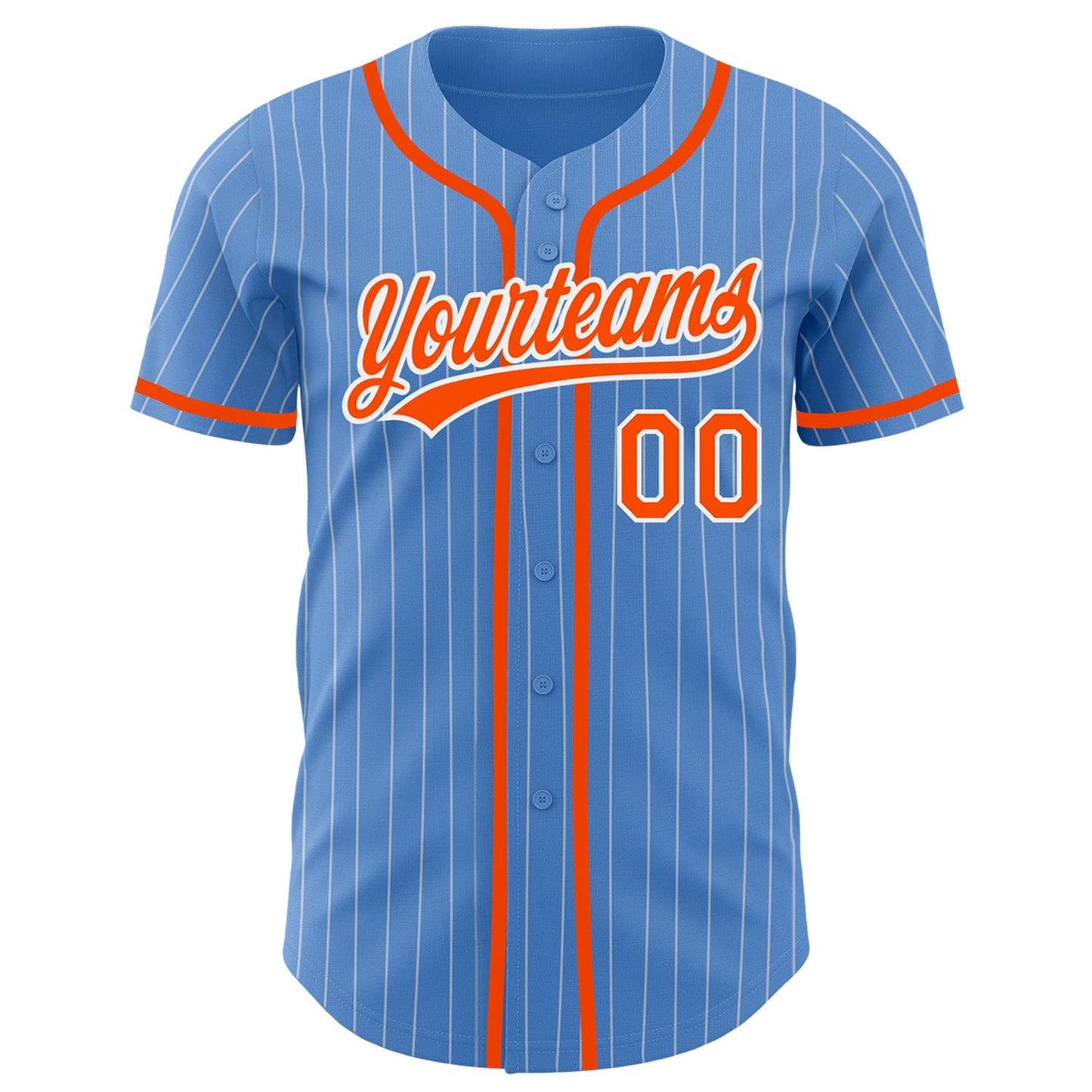 Custom Powder Blue White Pinstripe Orange Authentic Baseball Jersey view 2