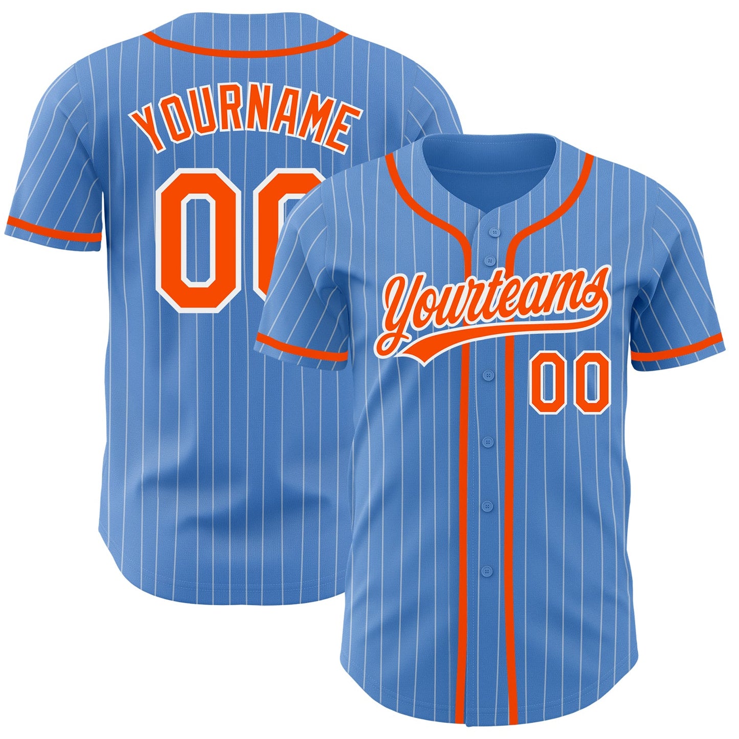 Custom Powder Blue White Pinstripe Orange Authentic Baseball Jersey - Main View