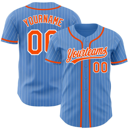 Custom Powder Blue White Pinstripe Orange Authentic Baseball Jersey - Main View