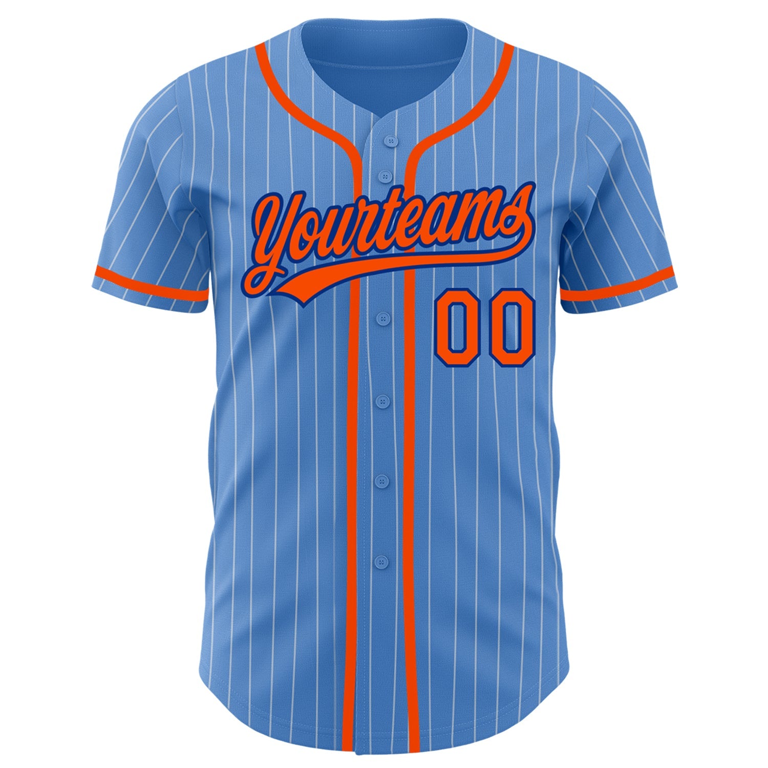 Custom Powder Blue White Pinstripe Orange-Royal Authentic Baseball Jersey view 2