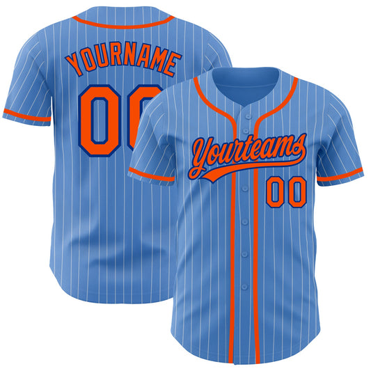 Custom Powder Blue White Pinstripe Orange-Royal Authentic Baseball Jersey - Main View