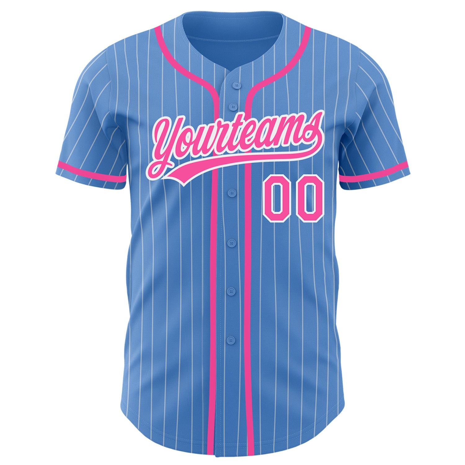 Custom Powder Blue White Pinstripe Pink Authentic Baseball Jersey view 2