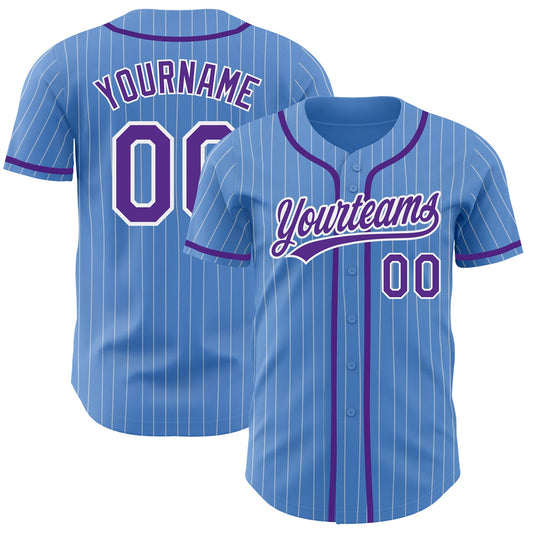 Custom Powder Blue White Pinstripe Purple Authentic Baseball Jersey - Main View