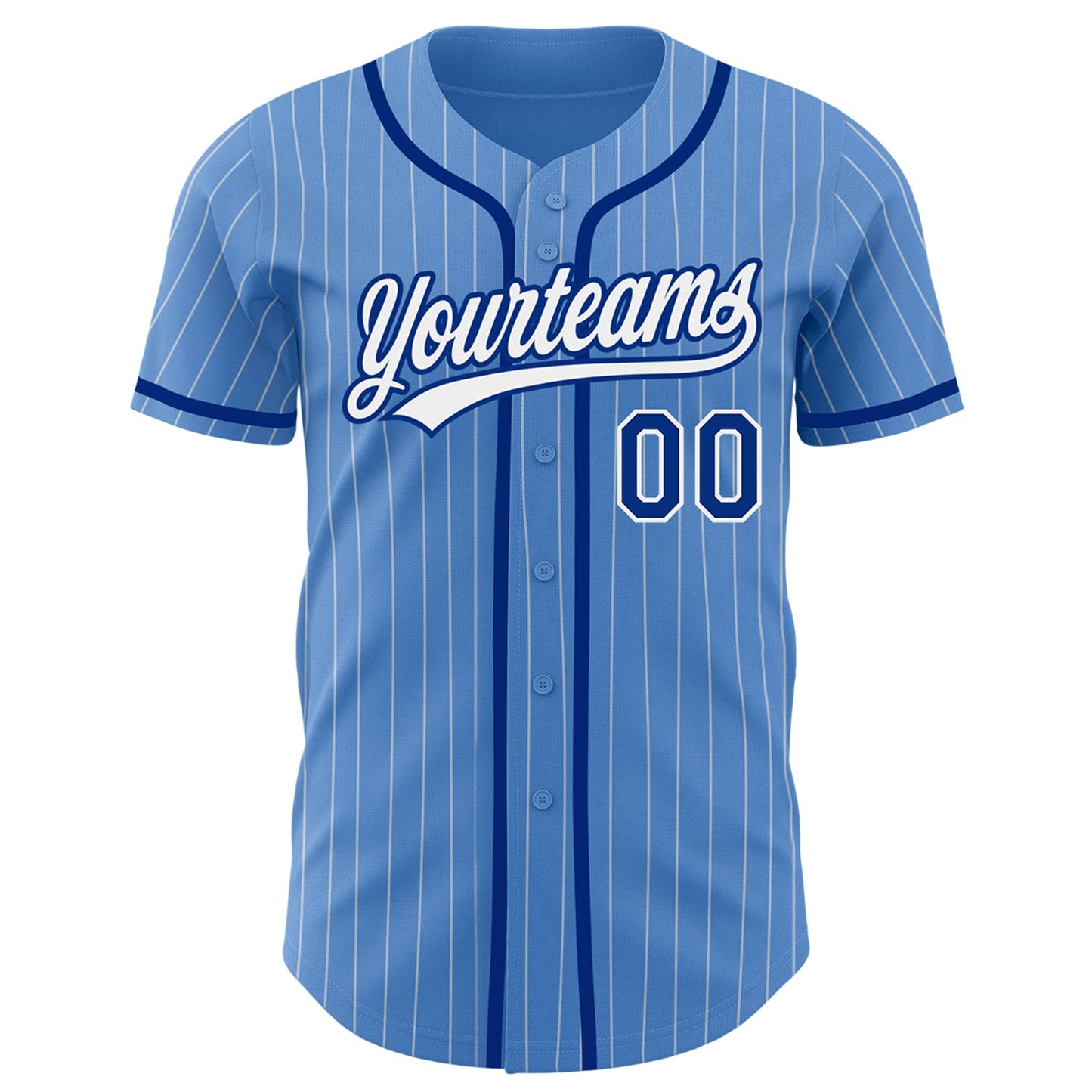 Custom Powder Blue White Pinstripe Royal Authentic Baseball Jersey view 2