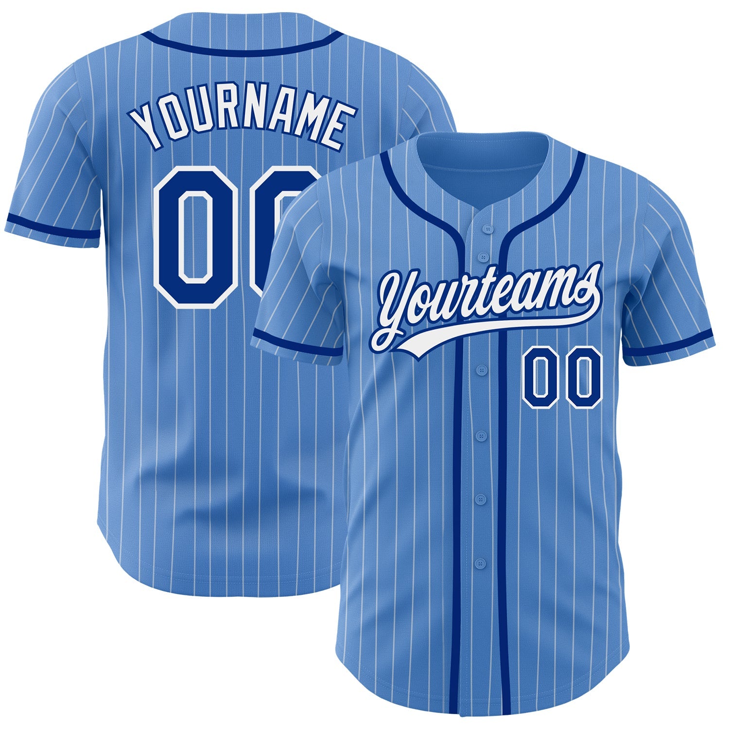 Custom Powder Blue White Pinstripe Royal Authentic Baseball Jersey - Main View