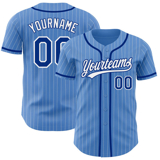Custom Powder Blue White Pinstripe Royal Authentic Baseball Jersey - Main View