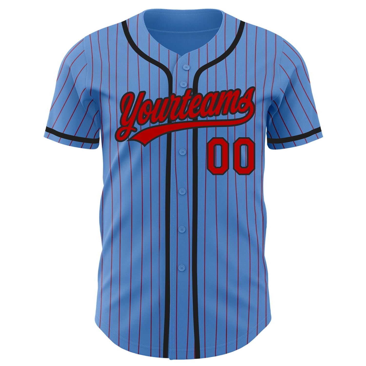 Custom Powder Blue Red Pinstripe Black Authentic Baseball Jersey view 2