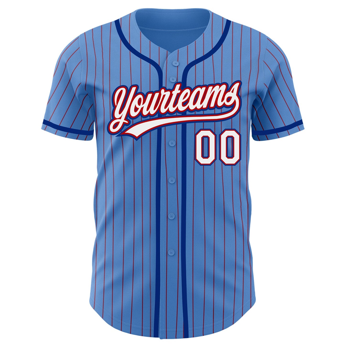 Custom Powder Blue Red Pinstripe White-Royal Authentic Baseball Jersey view 2