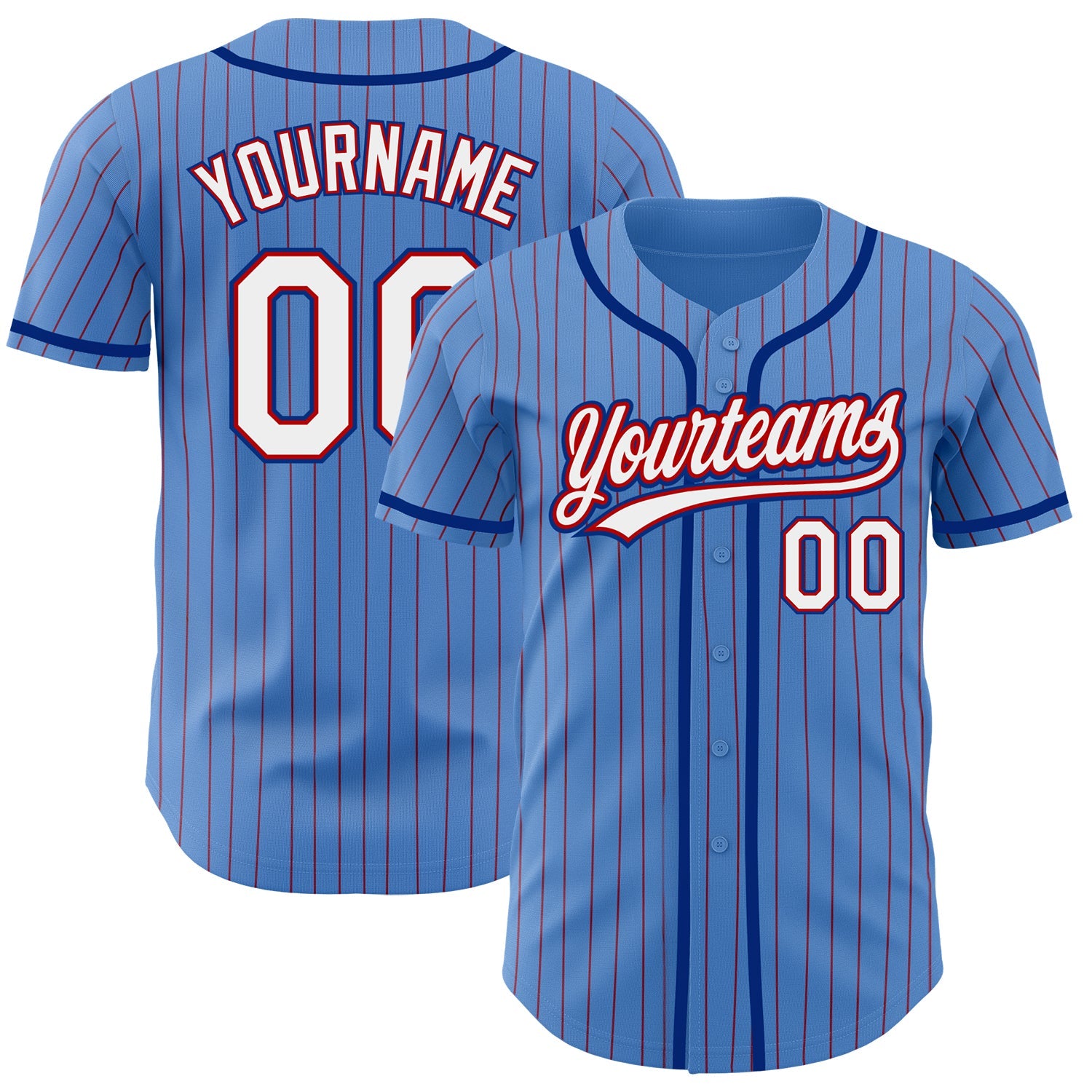 Custom Powder Blue Red Pinstripe White-Royal Authentic Baseball Jersey - Main View