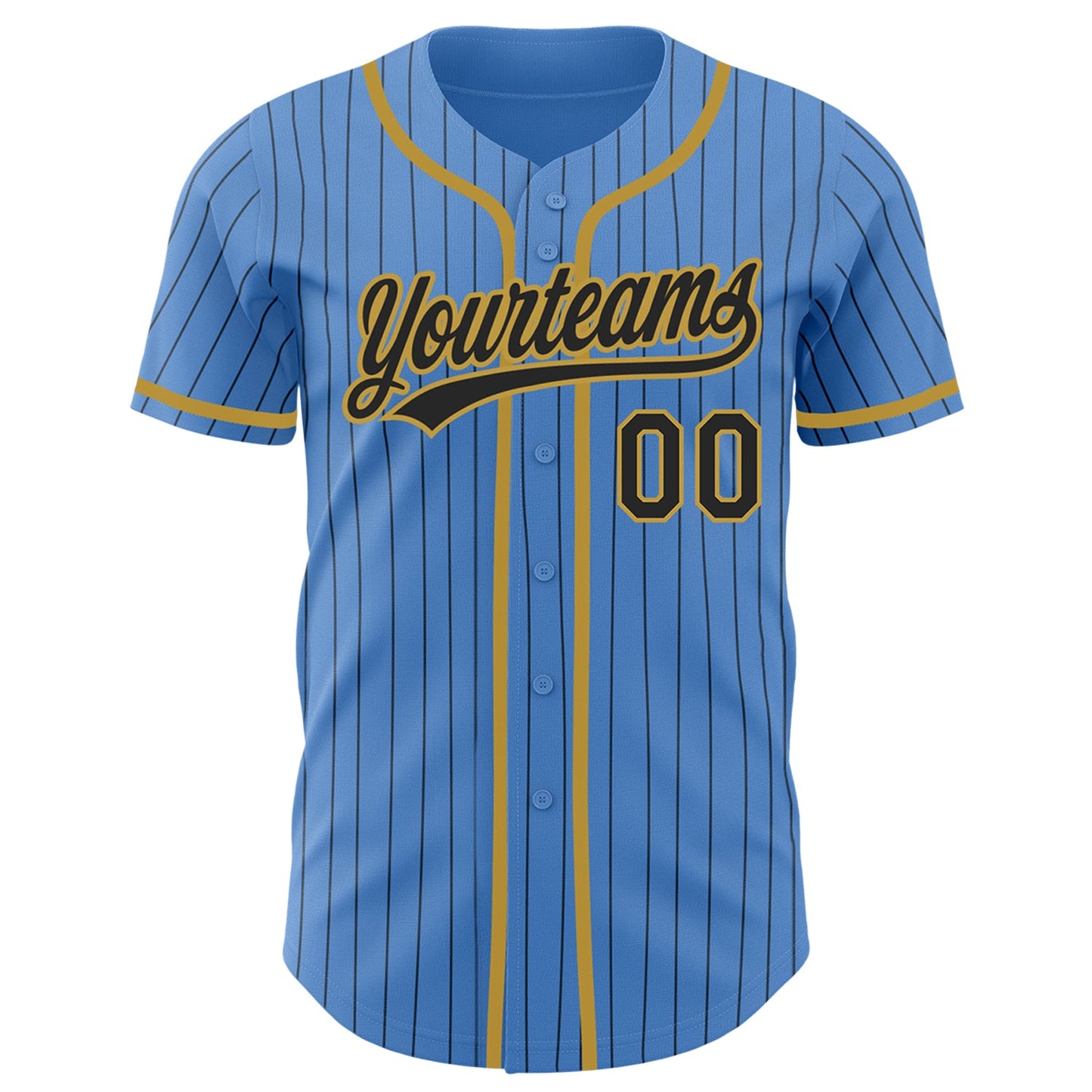 Custom Powder Blue Black Pinstripe Old Gold Authentic Baseball Jersey view 2