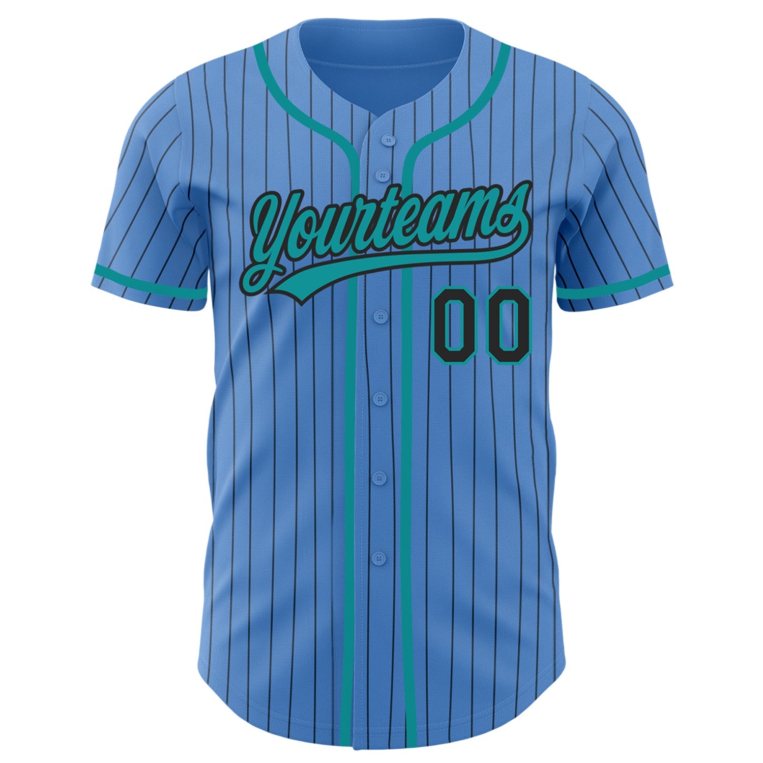 Custom Powder Blue Black Pinstripe Teal Authentic Baseball Jersey view 2