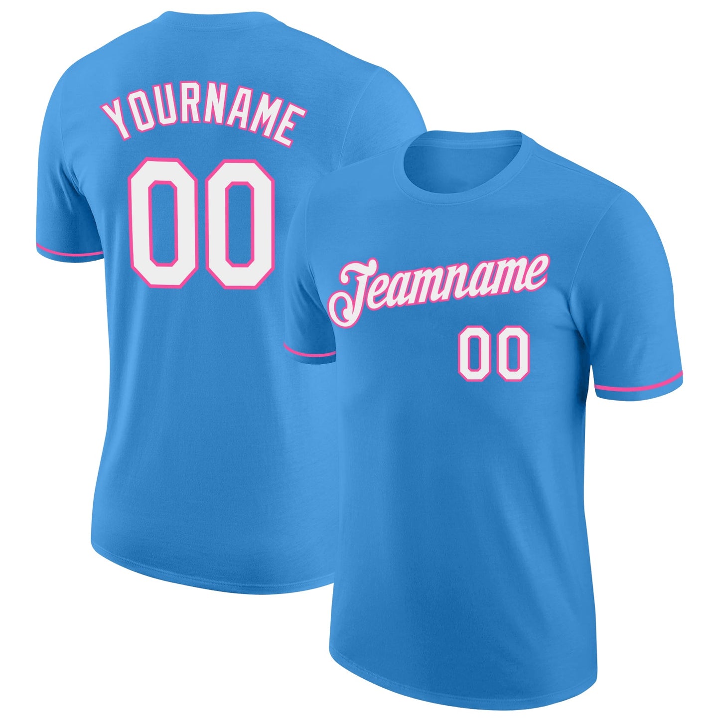 Custom Powder Blue White-Pink Performance T-Shirt - Main View