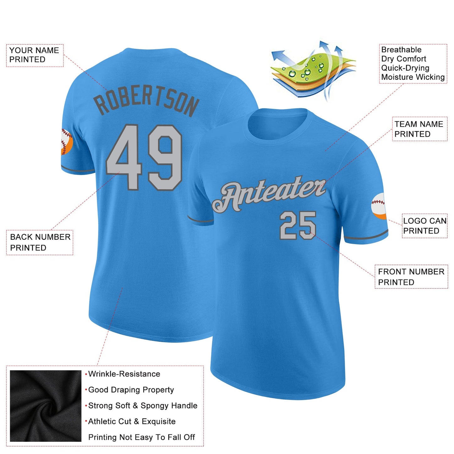 Custom Powder Blue Gray-Steel Gray Performance T-Shirt view 2