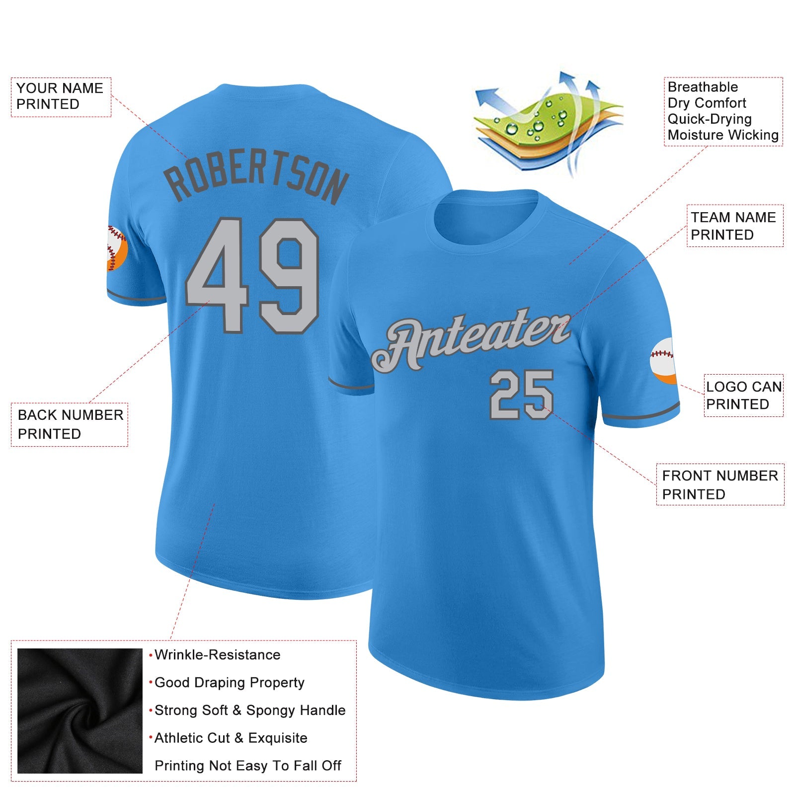 Custom Powder Blue Gray-Steel Gray Performance T-Shirt view 2