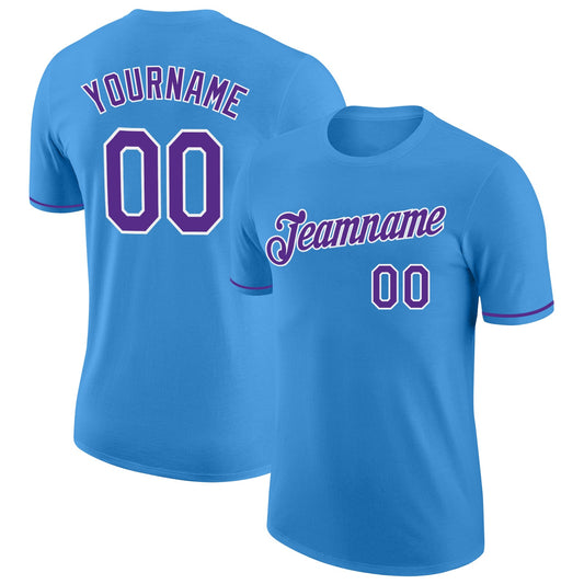 Custom Powder Blue Purple-White Performance T-Shirt - Main View