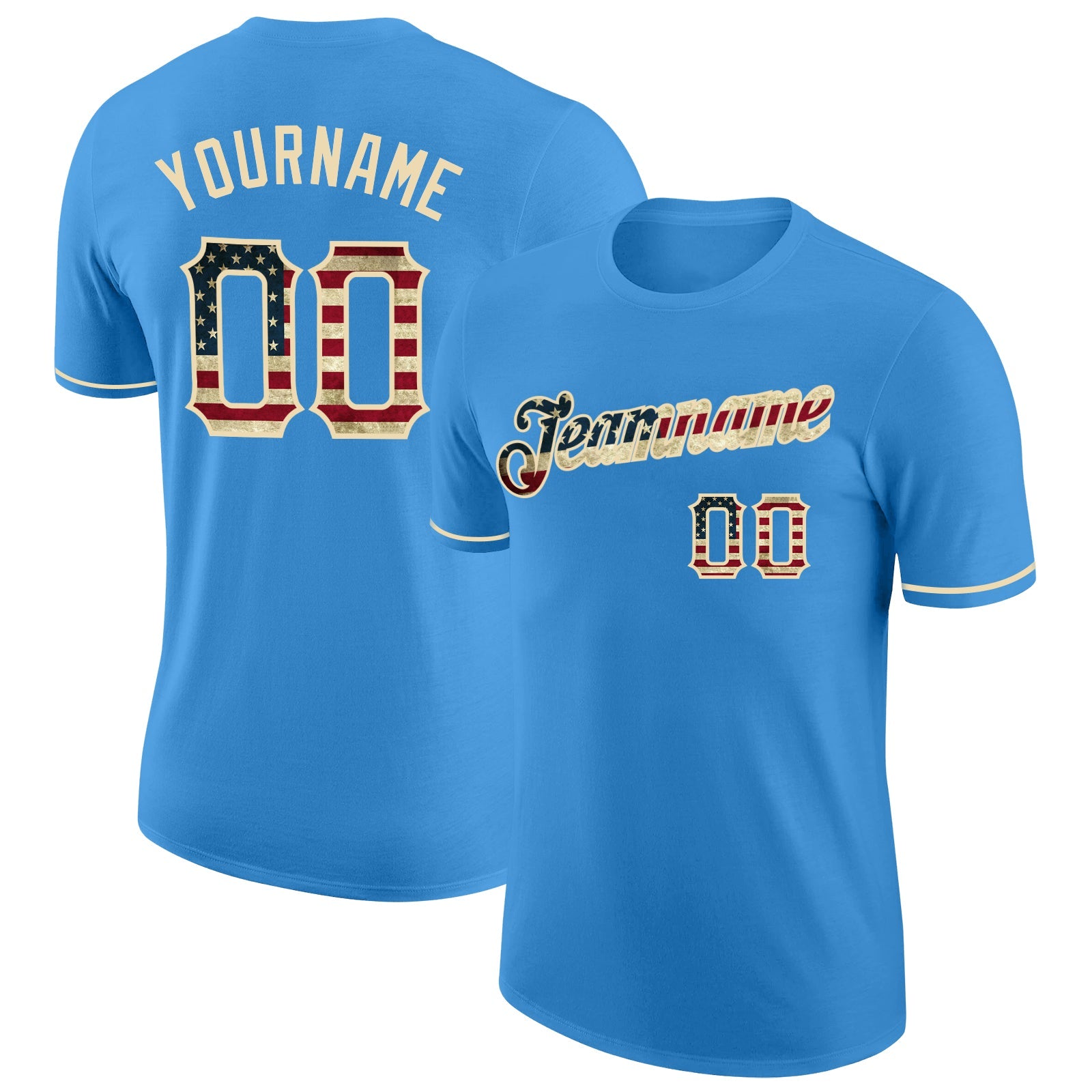 Custom Powder Blue Vintage USA Flag-City Cream Performance T-Shirt - Main View