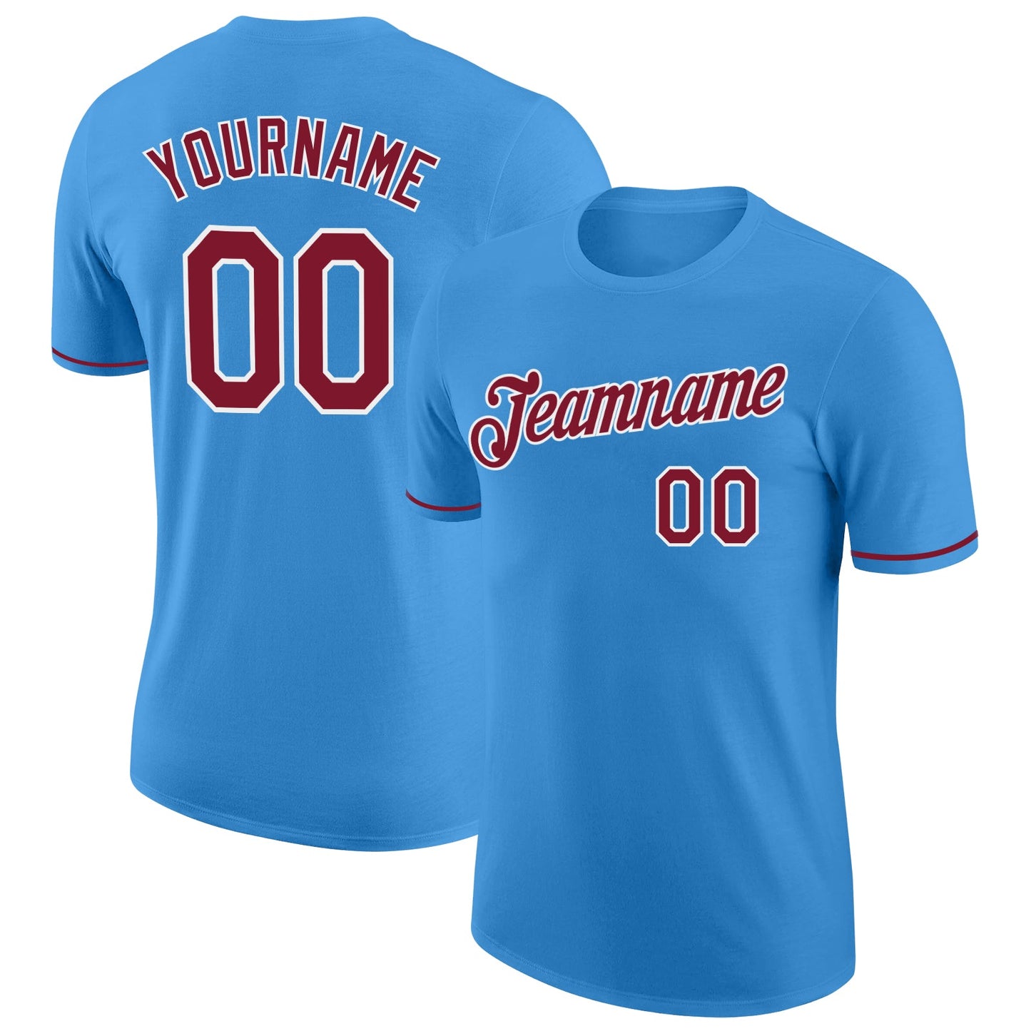 Custom Powder Blue Crimosn-White Performance T-Shirt - Main View