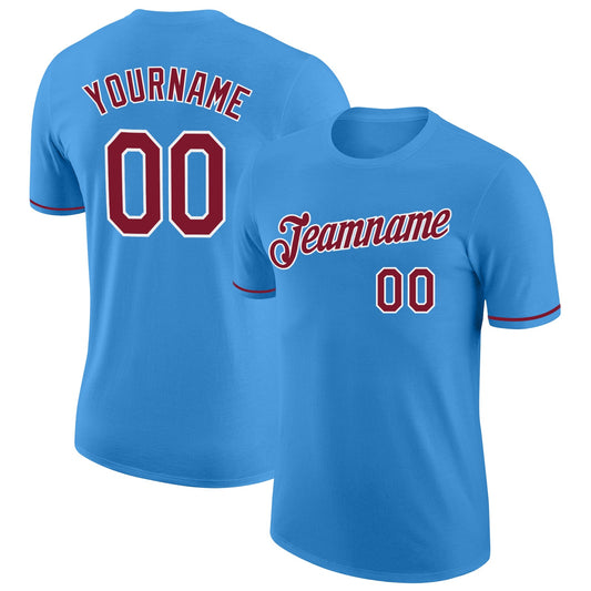 Custom Powder Blue Crimosn-White Performance T-Shirt - Main View