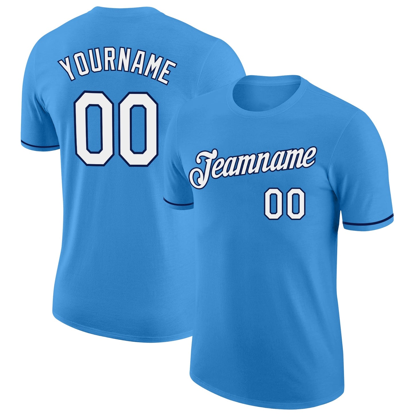 Custom Powder Blue White-Navy Performance T-Shirt - Main View