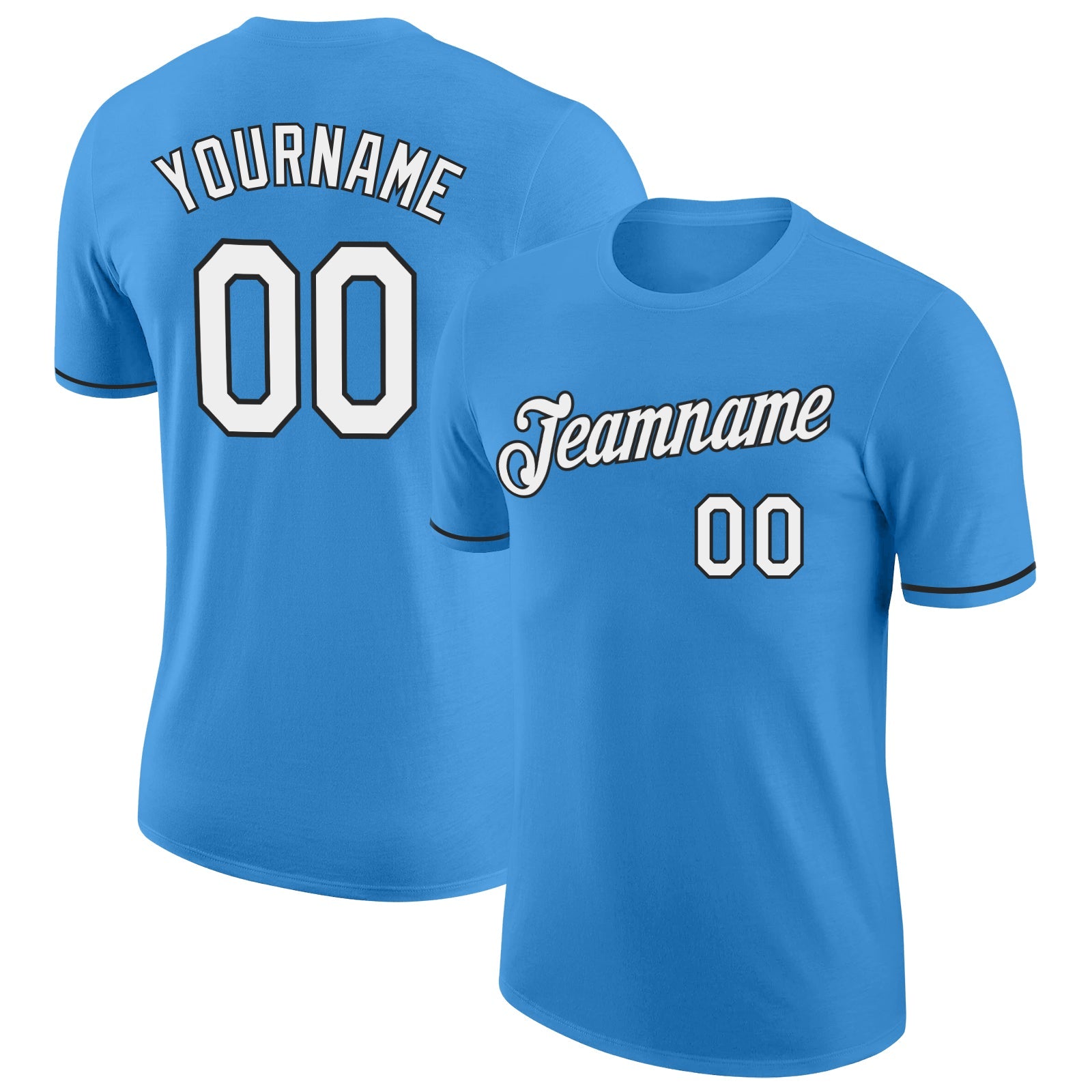 Custom Powder Blue White-Black Performance T-Shirt - Main View