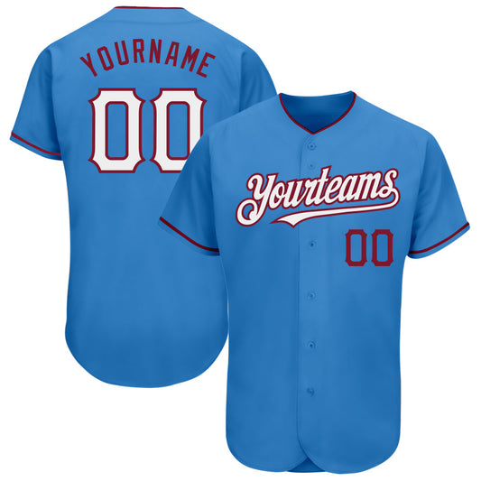 Custom Powder Blue White-Crimson Authentic Baseball Jersey - Main View