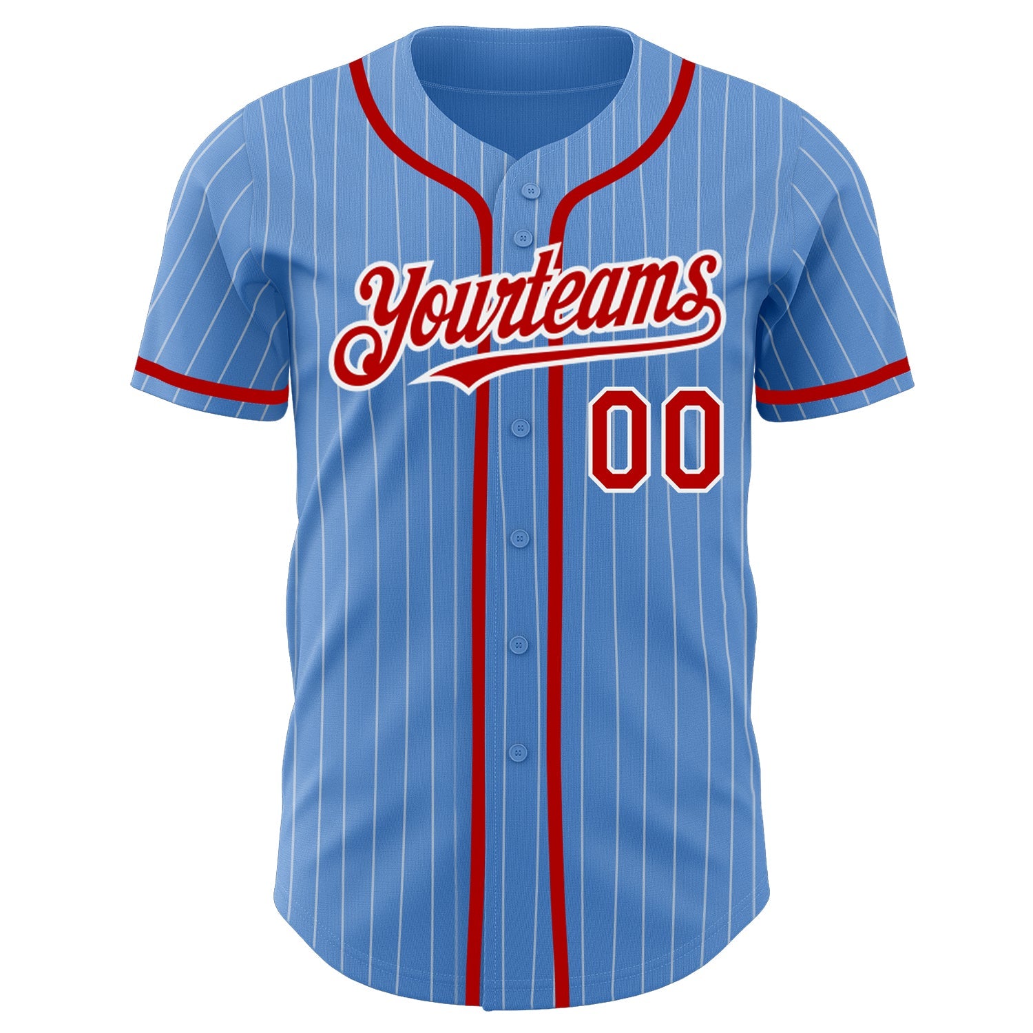 Custom Powder Blue White Pinstripe Red Authentic Baseball Jersey view 2