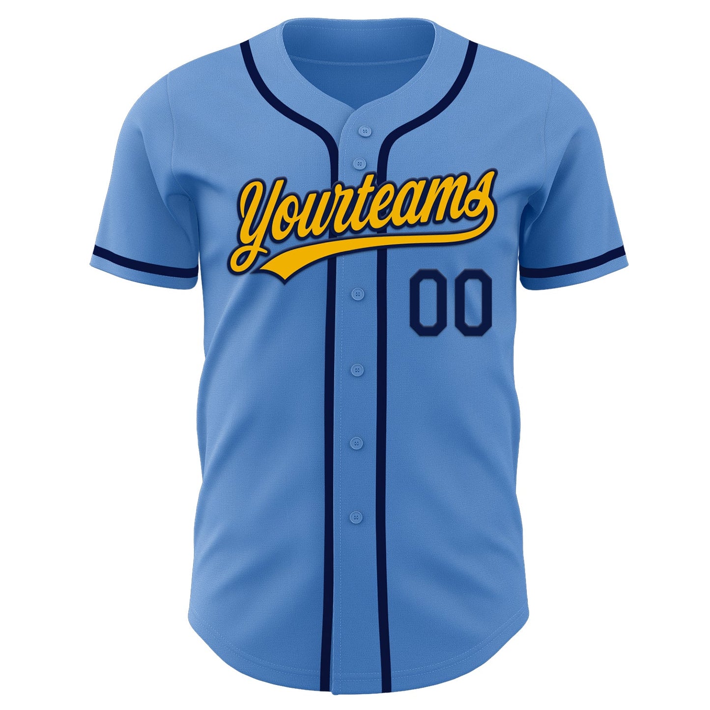 Custom Powder Blue Navy-Gold Authentic Baseball Jersey view 2