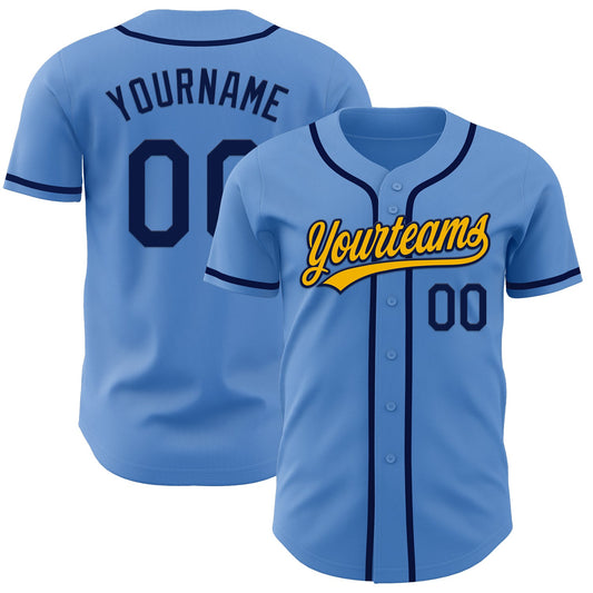 Custom Powder Blue Navy-Gold Authentic Baseball Jersey - Main View