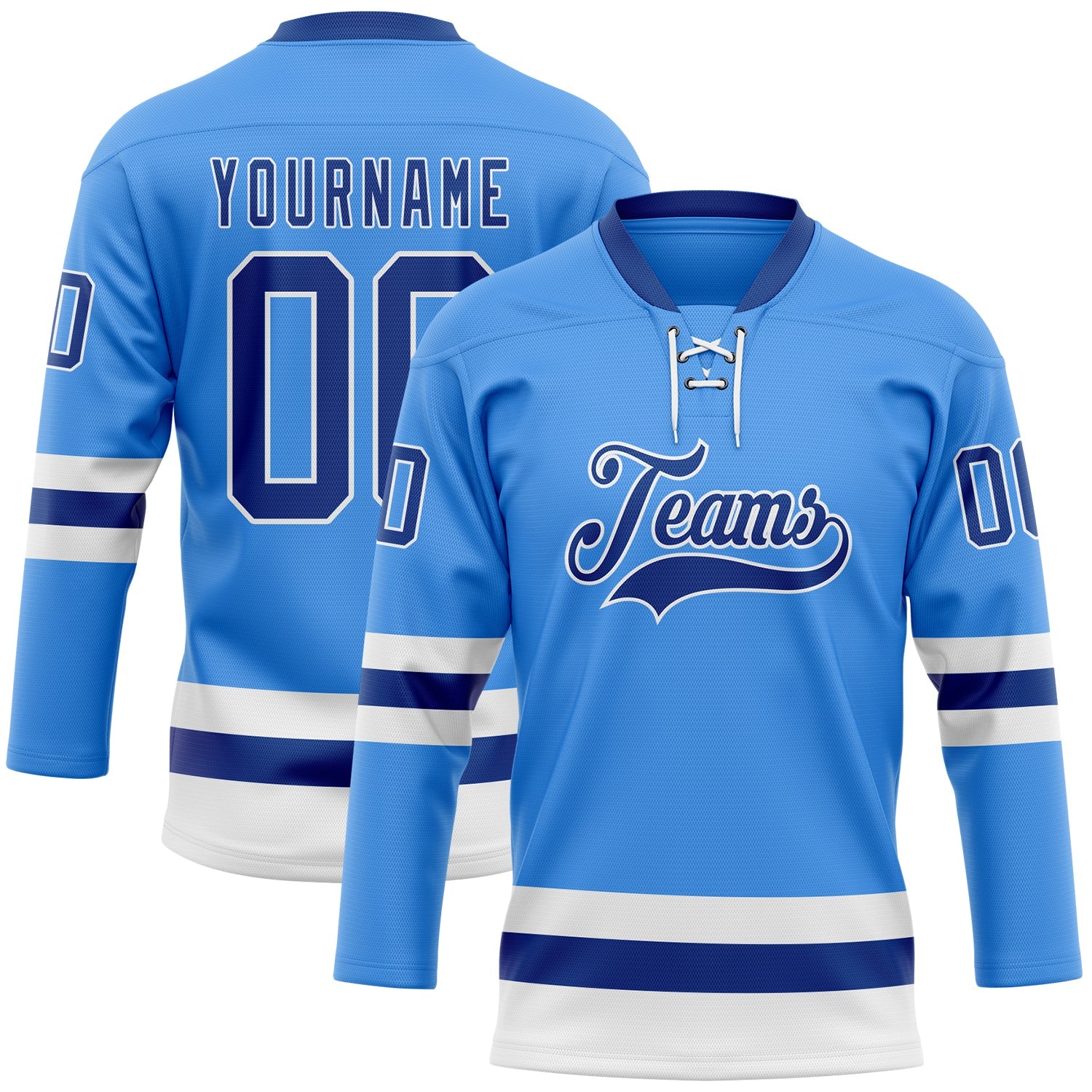 Custom Sky Blue Royal-White Hockey Lace Neck Jersey - Main View