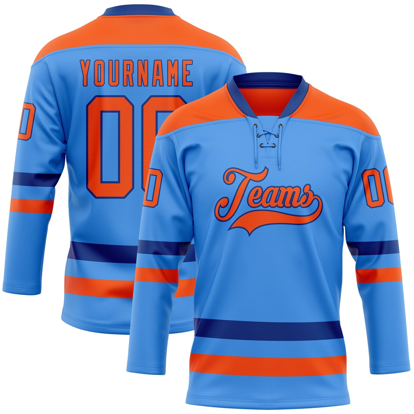 Custom Sky Blue Orange-Royal Hockey Lace Neck Jersey - Main View
