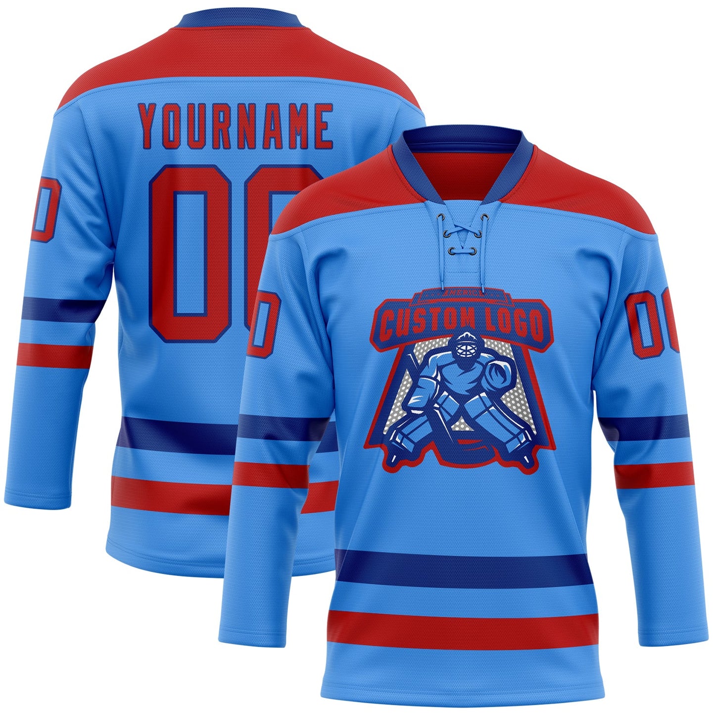 Custom Sky Blue Red-Royal Hockey Lace Neck Jersey view 2